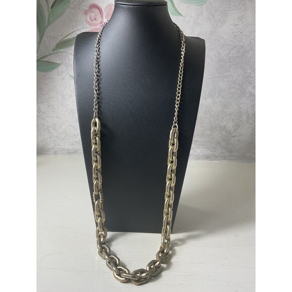 Vintage Chunky Silver-Tone Chain Necklace With Mixed Link Design & Lobster Clasp - Picture 1 of 4